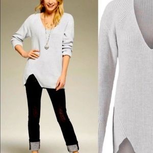 Cabi Womens #3531 Deep V Asymmetrical Sweater Asymmetrical Grey